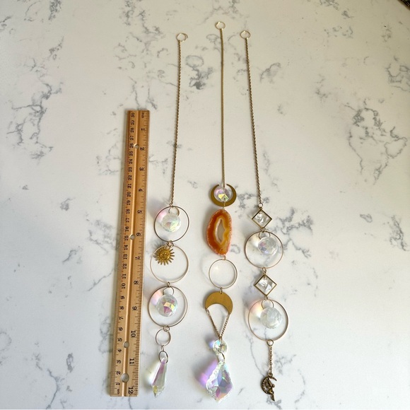 3 Pc Acrylic Crystal Sun Catcher Prism Pendant Garden Decor Golden Fairy Moon - Picture 6 of 6